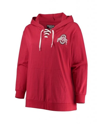 Women's Scarlet Ohio State Buckeyes Plus Size Wordmark Lace-Up Pullover Hoodie Scarlet $32.50 Sweatshirts