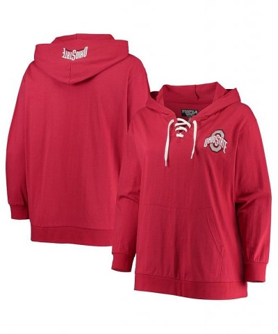 Women's Scarlet Ohio State Buckeyes Plus Size Wordmark Lace-Up Pullover Hoodie Scarlet $32.50 Sweatshirts