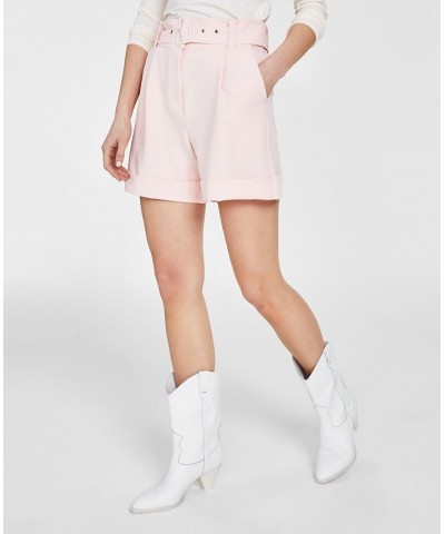 Women's Eco Diane Belted High Rise Cuffed Shorts Pink $35.60 Shorts
