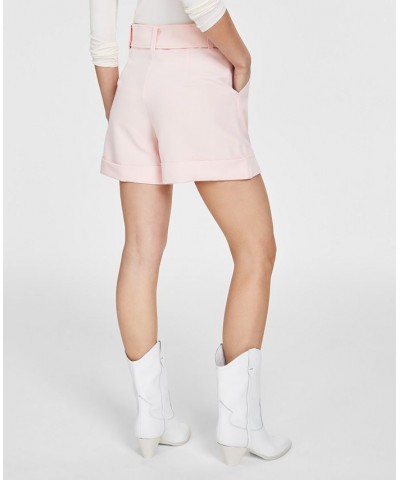 Women's Eco Diane Belted High Rise Cuffed Shorts Pink $35.60 Shorts