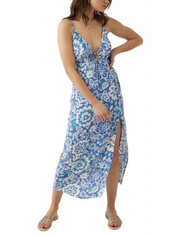 Juniors' Myah Printed Midi Dress Classic Blue $34.98 Dresses