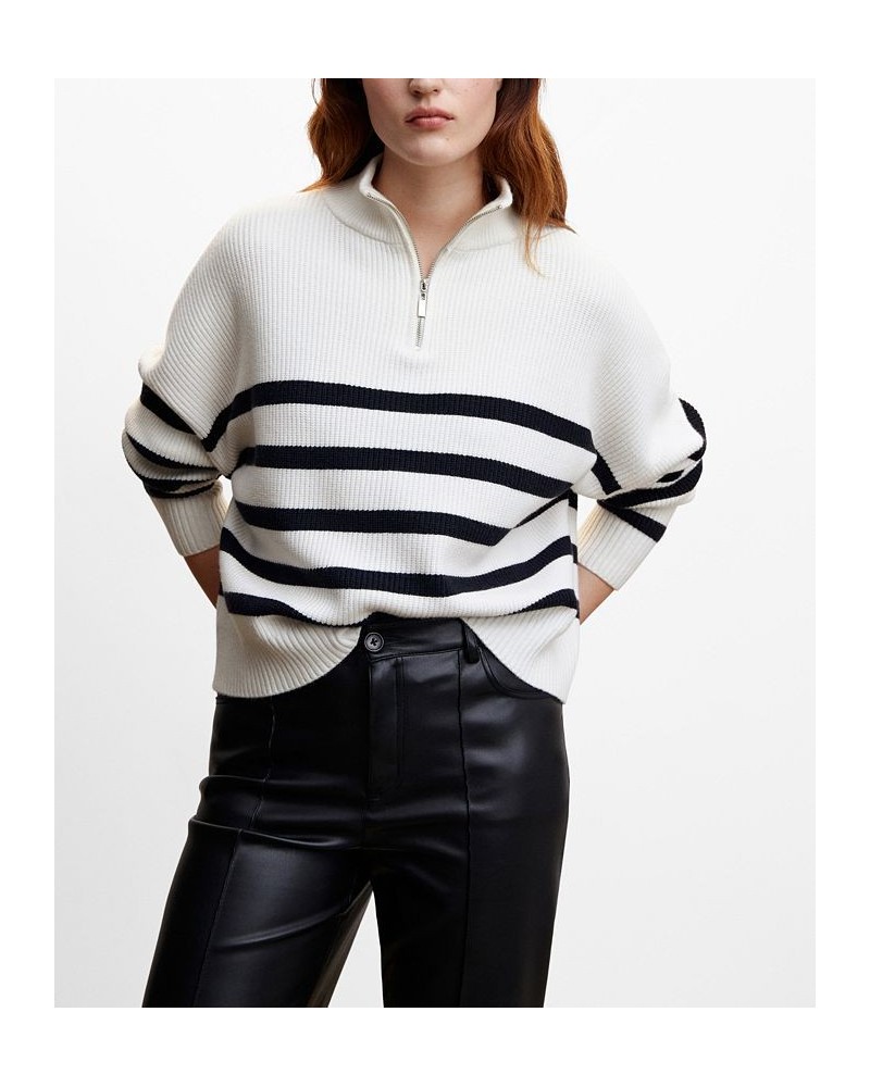 Women's Striped Zipper Sweater Blue $30.80 Sweaters