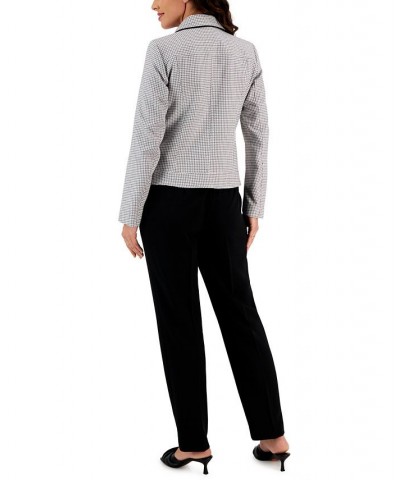 Women's Plaid Five-Button Pantsuit Regular and Petite Sizes Black $88.00 Suits