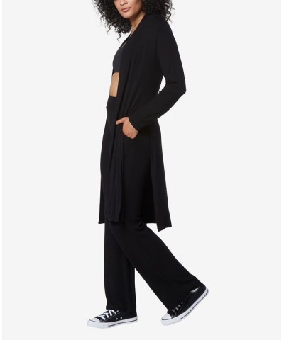 Women's Long Sleeve Ribbed Duster Sweater Black $29.85 Sweaters