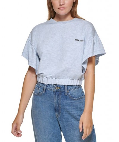 Cropped Flutter-Sleeve T-Shirt Chambray Blue $19.45 Tops