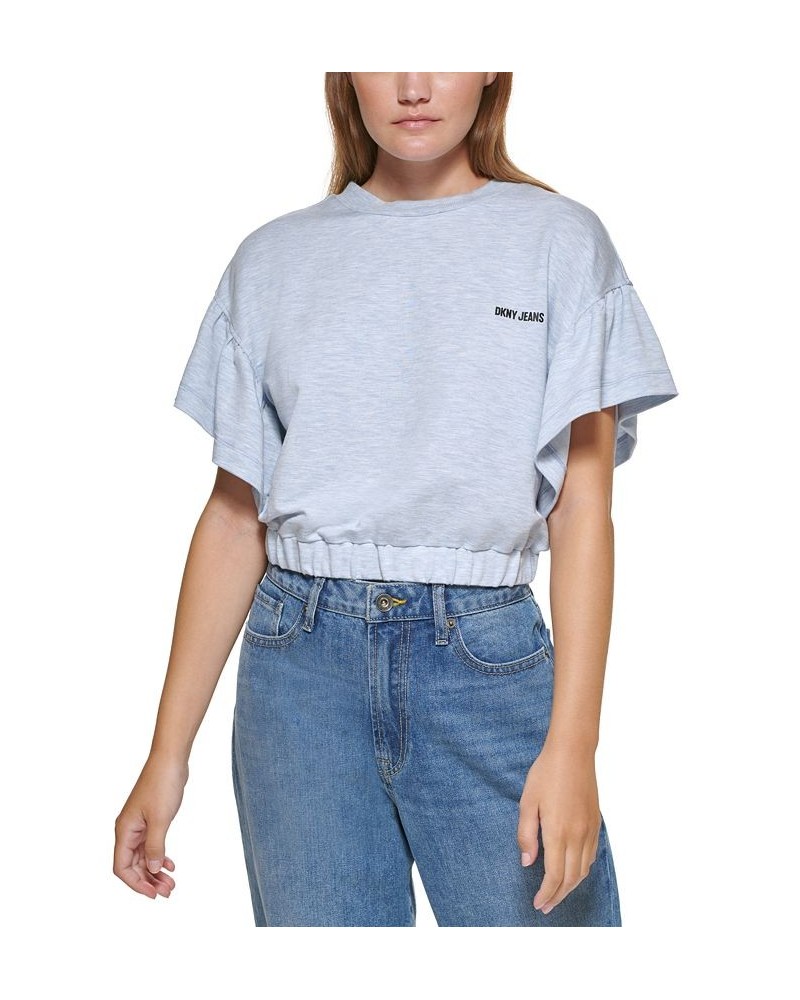 Cropped Flutter-Sleeve T-Shirt Chambray Blue $19.45 Tops