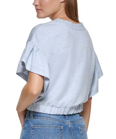 Cropped Flutter-Sleeve T-Shirt Chambray Blue $19.45 Tops