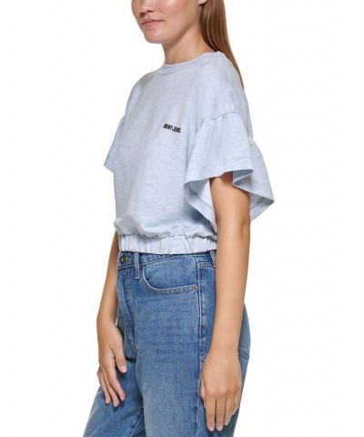 Cropped Flutter-Sleeve T-Shirt Chambray Blue $19.45 Tops