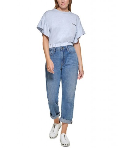 Cropped Flutter-Sleeve T-Shirt Chambray Blue $19.45 Tops