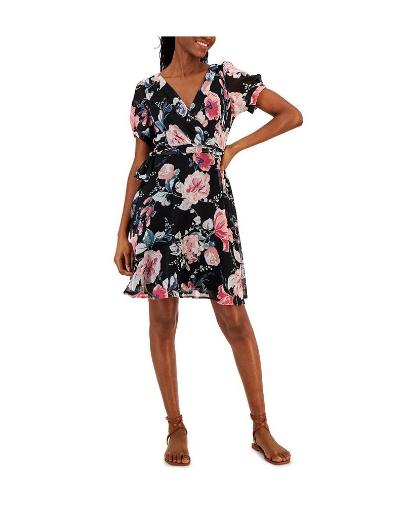 Petite Floral-Print Faux-Wrap Chiffon Dress Coral $25.47 Dresses