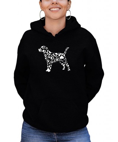 Women's Dog Paw Prints Word Art Hooded Sweatshirt Black $32.39 Tops