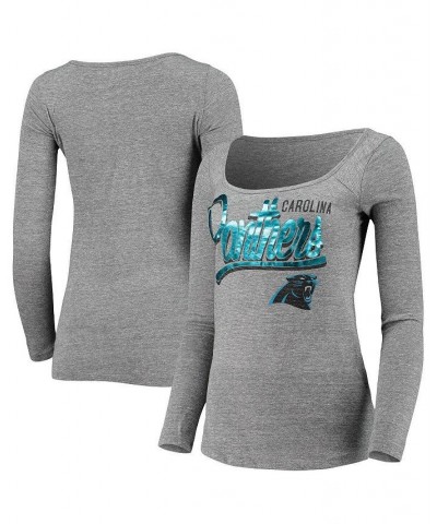 Women's 5th & Ocean by Gray Carolina Panthers Lurex Striped Tri-Blend Long Sleeve T-shirt Gray $12.42 Tops
