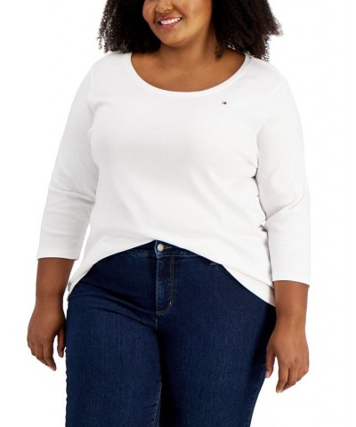 Plus Size Cotton 3/4-Sleeve T-Shirt White $15.47 Tops