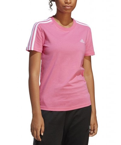 Women's Essentials Cotton 3 Stripe T-Shirt Pink $15.93 Tops