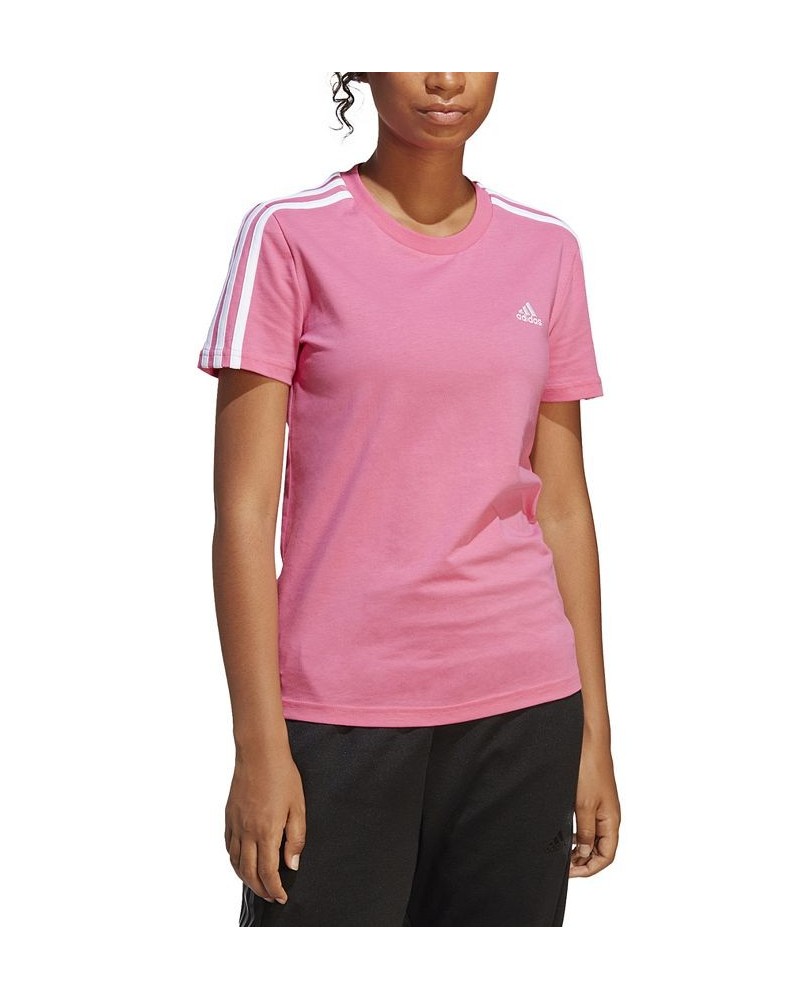 Women's Essentials Cotton 3 Stripe T-Shirt Pink $15.93 Tops