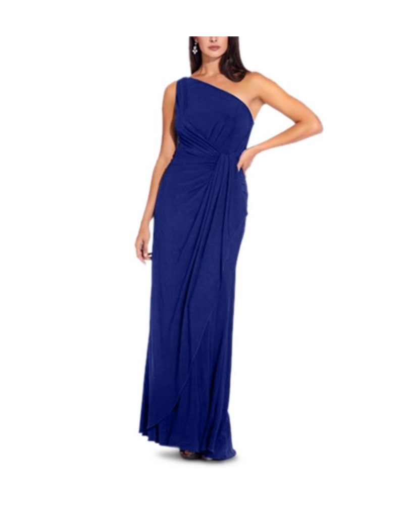 One-Shoulder Side-Drape Cascade Matte Jersey Gown Royal Saphire $73.39 Dresses