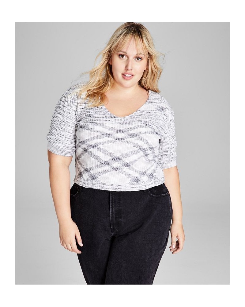 Trendy Plus Size Space-Dyed Puff-Sleeve Top Black $15.93 Tops