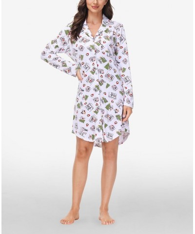 Women's Printed Notch Collar Sleepshirt Holiday Market $16.68 Sleepwear
