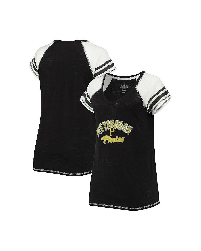 Women's Black Pittsburgh Pirates Curvy Colorblock Tri-Blend Raglan V-Neck T-shirt Black $27.00 Tops