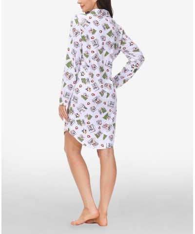 Women's Printed Notch Collar Sleepshirt Holiday Market $16.68 Sleepwear