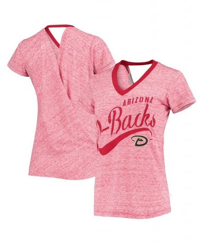 Women's Red Arizona Diamondbacks Hail Mary Back Wrap Space-Dye V-Neck T-Shirt Red $24.00 Tops