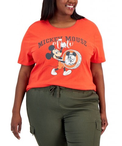 Trendy Plus Size Crewneck Mickey Mouse Club T-Shirt Poppy Red $10.35 Tops