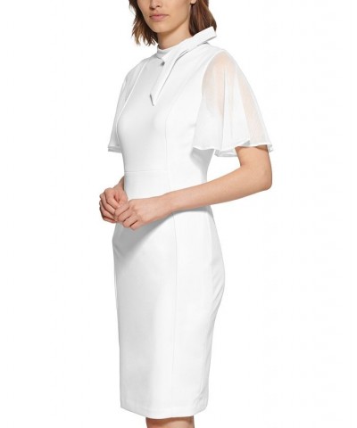 Tie-Neck Chiffon-Flutter-Sleeve Sheath Dress White $43.99 Dresses