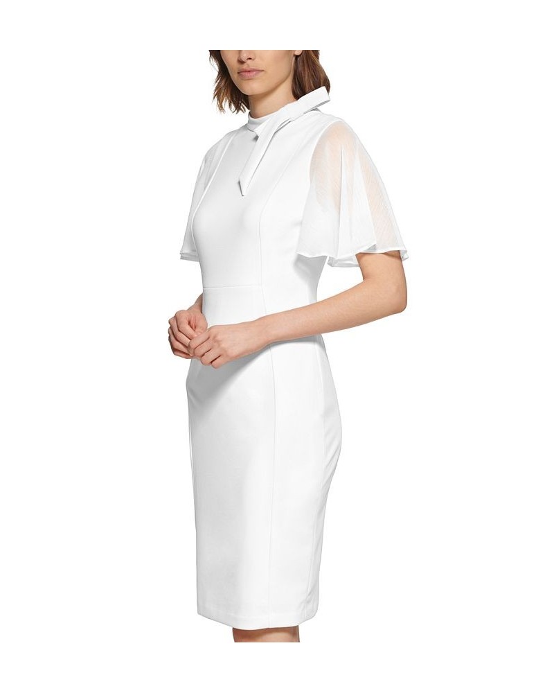 Tie-Neck Chiffon-Flutter-Sleeve Sheath Dress White $43.99 Dresses