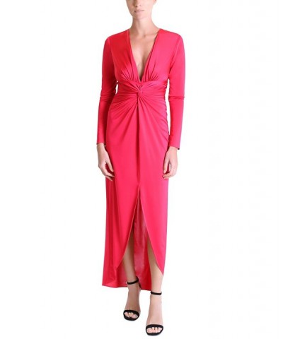 Women's Plunge V-Neck Draped Maxi Dress Red $50.04 Dresses