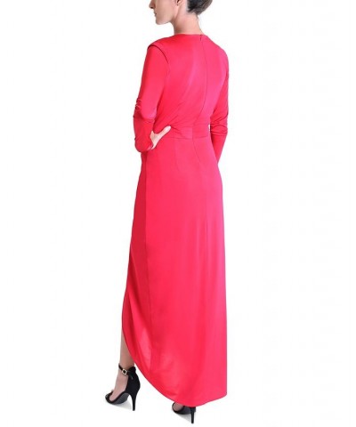 Women's Plunge V-Neck Draped Maxi Dress Red $50.04 Dresses