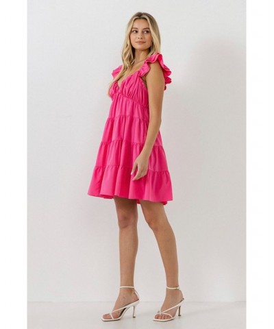 Women's Sweetheart Flounced Mini Dress Pink $48.60 Dresses