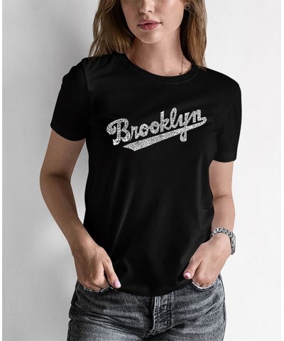 Women's Word Art Brooklyn Neighborhoods T-shirt Black $17.84 Tops