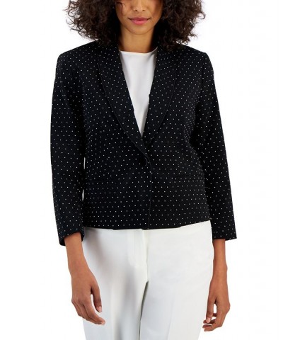 Women's Dot-Print Jacquard Jacket Black/lily White $31.08 Jackets