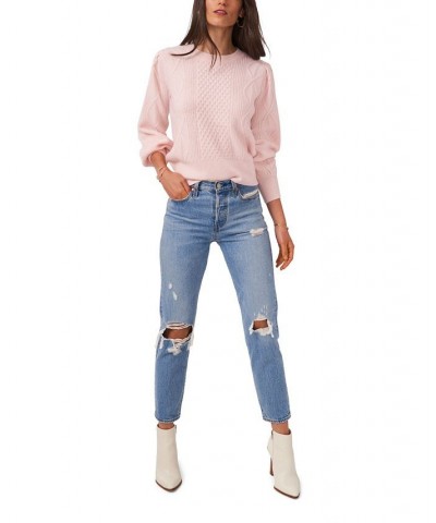 Women's Variegated Cables Crew Neck Sweater Pink Lotus $30.43 Sweaters