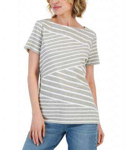 Women's Callie Stripe Short-Sleeve Top Smoke Grey Heather $10.19 Tops