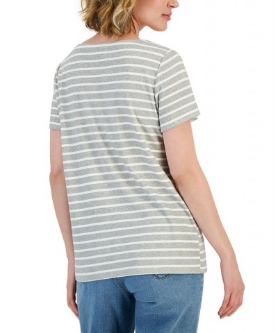 Women's Callie Stripe Short-Sleeve Top Smoke Grey Heather $10.19 Tops