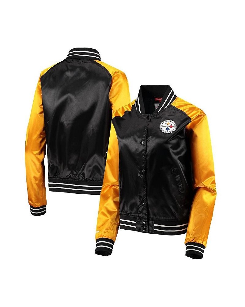 Women's Black Pittsburgh Steelers Team 2.0 Satin Raglan Full-Snap Jacket $36.00 Jackets