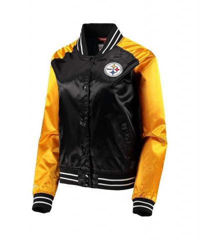 Women's Black Pittsburgh Steelers Team 2.0 Satin Raglan Full-Snap Jacket $36.00 Jackets