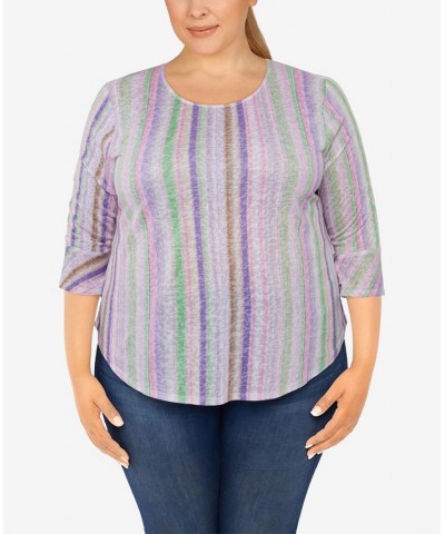 Plus Size Knit Candy Stripe Print Top Purple $21.09 Tops