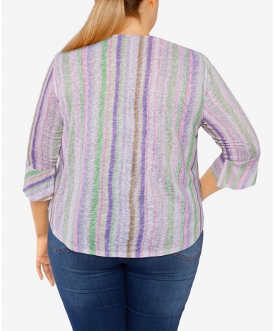 Plus Size Knit Candy Stripe Print Top Purple $21.09 Tops