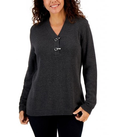 Women's Hardware Cotton Henley Top Charcoal Heather $11.92 Sweaters