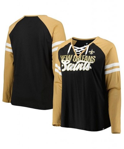 Women's New Orleans Saints Plus Size True to Form Lace-Up V-Neck Raglan Long Sleeve T-shirt Black, Vegas Gold $25.48 Tops