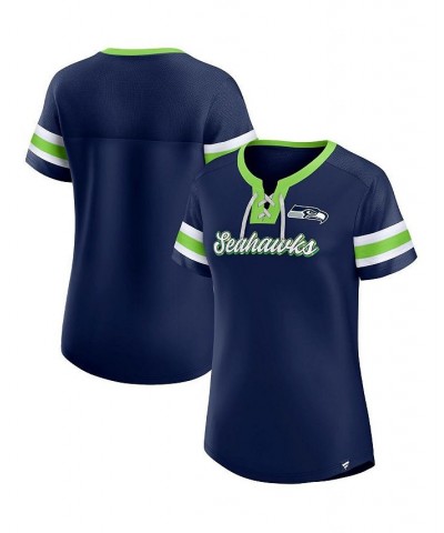 Women's Branded College Navy Seattle Seahawks Plus Size Original State Lace-Up T-shirt Navy $28.60 Tops