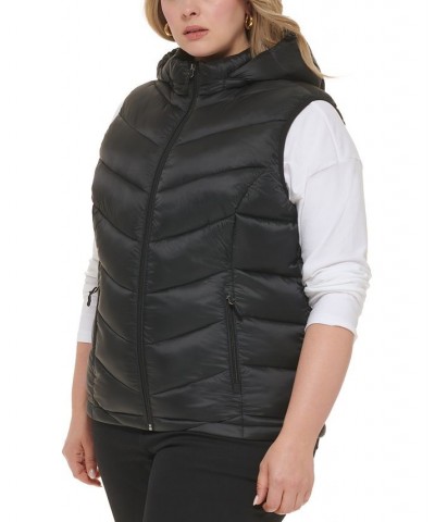 Plus Size Hooded Packable Puffer Vest Black $42.90 Coats