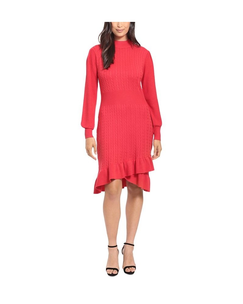 Women's Ruffled Crossover-Skirt Sweater Dress Red $41.42 Dresses