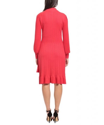 Women's Ruffled Crossover-Skirt Sweater Dress Red $41.42 Dresses