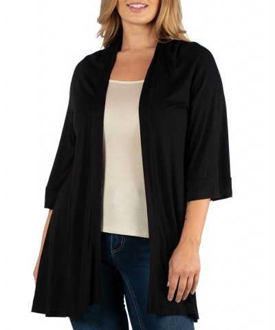 Open Front Elbow Length Sleeve Plus Size Cardigan Black $37.95 Sweaters