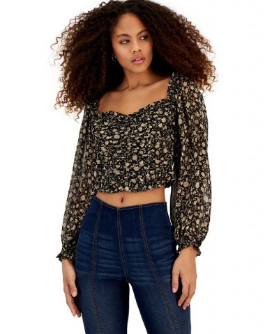Women's Helena Printed Cropped Top Black Taupe Multi $18.53 Tops
