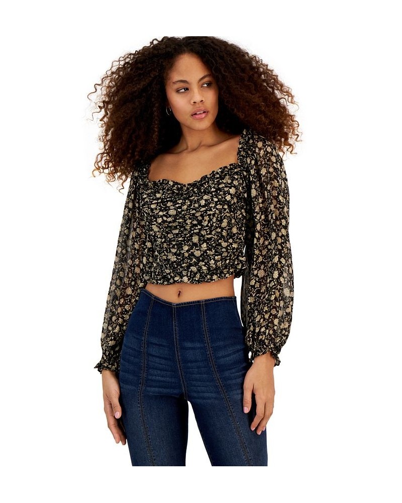 Women's Helena Printed Cropped Top Black Taupe Multi $18.53 Tops