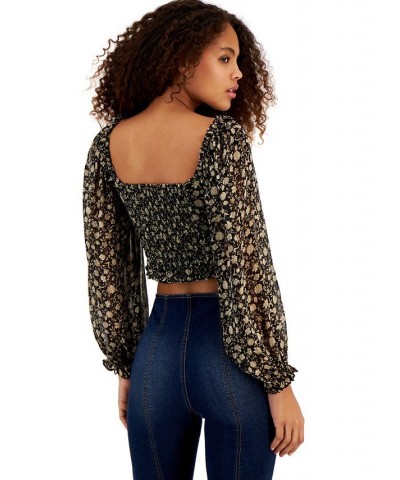 Women's Helena Printed Cropped Top Black Taupe Multi $18.53 Tops